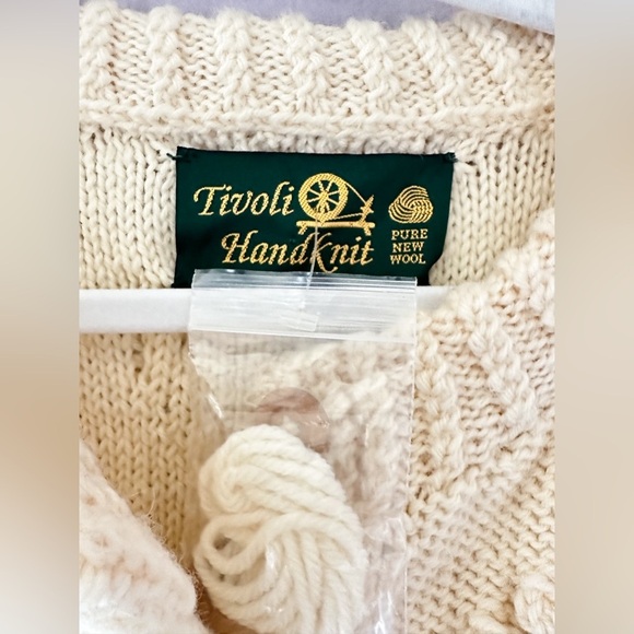 Tivoli Hand Knit Cardigan Pure New Wool Cream Cable Knit Button Up Sweater - Picture 3 of 9